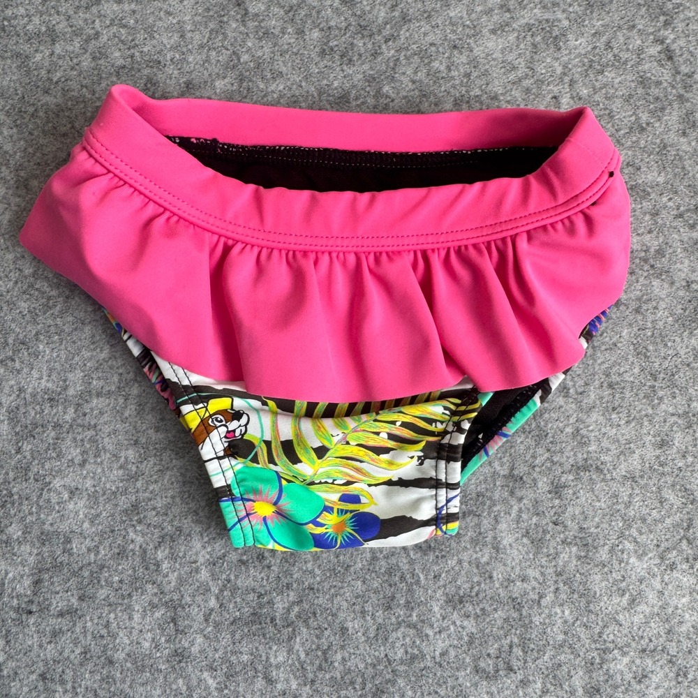 Buc-ee's Baby Girl 6-9M Pink Tropical Floral Ruffle Swim Bikini Bottom Skirted